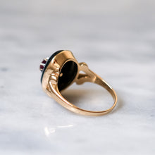 Load image into Gallery viewer, Victorian 18K Yellow Gold Ruby and Bullseye Agate Mourning Ring