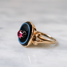 Load image into Gallery viewer, Victorian 18K Yellow Gold Ruby and Bullseye Agate Mourning Ring