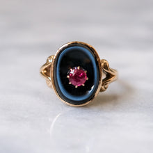 Load image into Gallery viewer, Victorian 18K Yellow Gold Ruby and Bullseye Agate Mourning Ring
