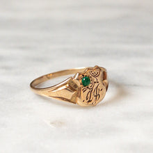 Load image into Gallery viewer, Antique 14K Yellow Gold "DB" Emerald Signet Shield Ring Size US 6.5 / UK M.5