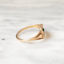 Load image into Gallery viewer, Antique 14K Yellow Gold "DB" Emerald Signet Shield Ring Size US 6.5 / UK M.5