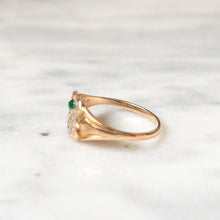 Load image into Gallery viewer, Antique 14K Yellow Gold "DB" Emerald Signet Shield Ring Size US 6.5 / UK M.5