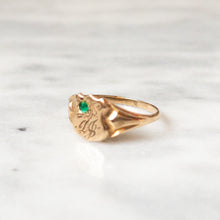 Load image into Gallery viewer, Antique 14K Yellow Gold "DB" Emerald Signet Shield Ring Size US 6.5 / UK M.5