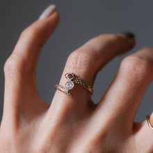 Load image into Gallery viewer, Art Deco 14K Yellow Gold Diamond and Ruby Toi et Moi Snake Ring