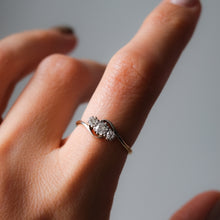 Load image into Gallery viewer, Antique 18K Yellow Gold and Platinum Past Present Future Diamond Cross Over Trilogy Ring
