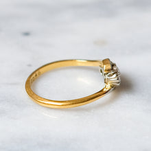 Load image into Gallery viewer, Antique 18K Yellow Gold and Platinum Past Present Future Diamond Cross Over Trilogy Ring