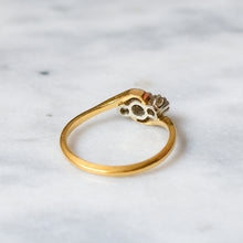 Load image into Gallery viewer, Antique 18K Yellow Gold and Platinum Past Present Future Diamond Cross Over Trilogy Ring