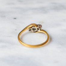 Load image into Gallery viewer, Antique 18K Yellow Gold and Platinum Past Present Future Diamond Cross Over Trilogy Ring