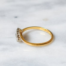 Load image into Gallery viewer, Antique 18K Yellow Gold and Platinum Past Present Future Diamond Cross Over Trilogy Ring