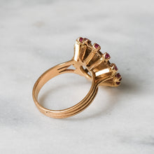 Load image into Gallery viewer, Vintage 18K Yellow Gold Qu'hier Que Demain Ruby Halo Augis Ring