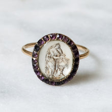 Load image into Gallery viewer, Antique Georgian 14/15K Rose Gold Almandine Garnet Sepia Mourning Ring
