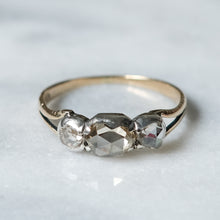 Load image into Gallery viewer, 14K Yellow Gold with Silver 3-Stone Rose-Cut Diamond Ring