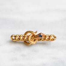 Load image into Gallery viewer, Victorian 14K Yellow Gold Sapphire and Rose Cut Diamond Serpent Brooch