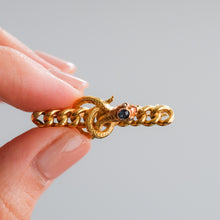 Load image into Gallery viewer, Victorian 14K Yellow Gold Sapphire and Rose Cut Diamond Serpent Brooch