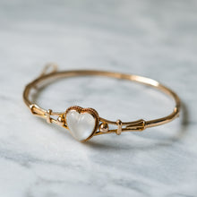 Load image into Gallery viewer, Antique Victorian 15K Rose Gold Cabochon Heart Moonstone Bangle