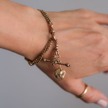Load image into Gallery viewer, Victorian 9K Rose Gold Albertina Watch Chain with Repousse Heart and Floral Ball and T-Bar