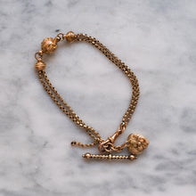 Load image into Gallery viewer, Victorian 9K Rose Gold Albertina Watch Chain with Repousse Heart and Floral Ball and T-Bar