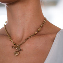 Load image into Gallery viewer, Victorian 9K Rose Gold Albertina Watch Chain with Repousse Heart and Floral Ball and T-Bar