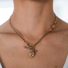 Load image into Gallery viewer, Victorian 9K Rose Gold Albertina Watch Chain with Repousse Heart and Floral Ball and T-Bar