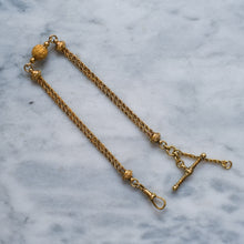 Load image into Gallery viewer, Victorian 15K Yellow Gold Albertina Watch Chain with Textured Ball and T-Bar