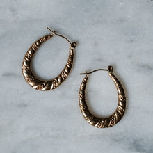 Load image into Gallery viewer, Vintage 9K Rose Gold Embossed Hoop Earrings