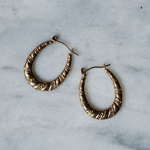Load image into Gallery viewer, Vintage 9K Rose Gold Embossed Hoop Earrings