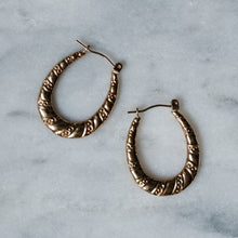 Load image into Gallery viewer, Vintage 9K Rose Gold Embossed Hoop Earrings