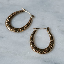 Load image into Gallery viewer, Vintage 9K Rose Gold Embossed Hoop Earrings