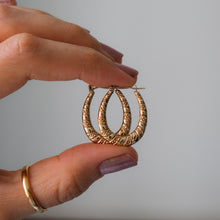 Load image into Gallery viewer, Vintage 9K Rose Gold Embossed Hoop Earrings