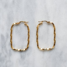 Load image into Gallery viewer, Vintage 9K Yellow Gold Rectangle Twist Hoop Earrings