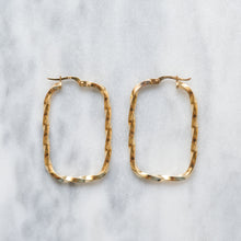 Load image into Gallery viewer, Vintage 9K Yellow Gold Rectangle Twist Hoop Earrings