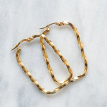 Load image into Gallery viewer, Vintage 9K Yellow Gold Rectangle Twist Hoop Earrings