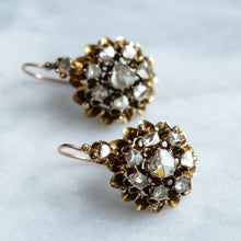 Load image into Gallery viewer, Victorian 14K Rose Gold Diamond Floral Cluster Drop Earrings