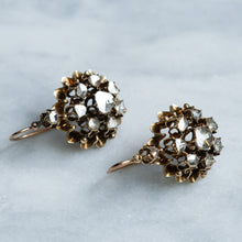 Load image into Gallery viewer, Victorian 14K Rose Gold Diamond Floral Cluster Drop Earrings