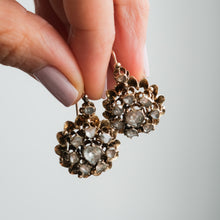 Load image into Gallery viewer, Victorian 14K Rose Gold Diamond Floral Cluster Drop Earrings