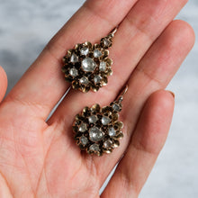 Load image into Gallery viewer, Victorian 14K Rose Gold Diamond Floral Cluster Drop Earrings