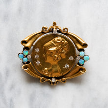 Load image into Gallery viewer, Vintage 14K Yellow Gold Opal and Diamonds Portrait Pendant Brooch