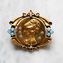 Load image into Gallery viewer, Vintage 14K Yellow Gold Opal and Diamonds Portrait Pendant Brooch