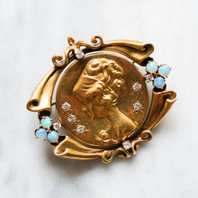 Load image into Gallery viewer, Vintage 14K Yellow Gold Opal and Diamonds Portrait Pendant Brooch