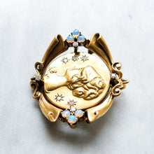 Load image into Gallery viewer, Vintage 14K Yellow Gold Opal and Diamonds Portrait Pendant Brooch