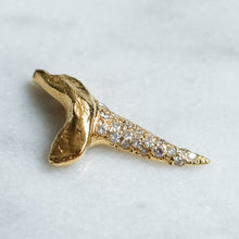 Load image into Gallery viewer, Vintage 18K Yellow Gold Diamond Pave Shark Tooth Pendant