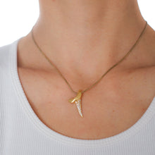 Load image into Gallery viewer, Vintage 18K Yellow Gold Diamond Pave Shark Tooth Pendant