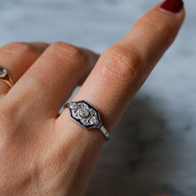 Load image into Gallery viewer, Art Deco 14K White Gold Diamond and Sapphire Ring
