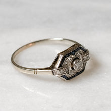 Load image into Gallery viewer, Art Deco 14K White Gold Diamond and Sapphire Ring