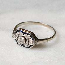 Load image into Gallery viewer, Art Deco 14K White Gold Diamond and Sapphire Ring