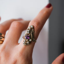 Load image into Gallery viewer, Arts & Crafts 14K Gold Amethyst Pearl Ring by Walton & Co