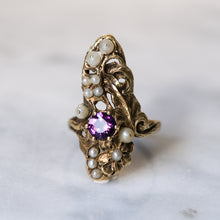 Load image into Gallery viewer, Arts & Crafts 14K Gold Amethyst Pearl Ring by Walton & Co