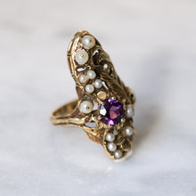 Load image into Gallery viewer, Arts & Crafts 14K Gold Amethyst Pearl Ring by Walton & Co