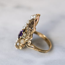 Load image into Gallery viewer, Arts & Crafts 14K Gold Amethyst Pearl Ring by Walton & Co