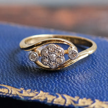 Load image into Gallery viewer, Antique 18K Yellow Gold and Platinum Floral Cluster Diamond Bypass Ring